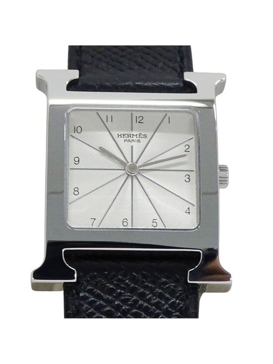 Hermes Watch Boys Quartz Stainless Steel Leather Silver Black A Polished main image 7